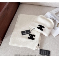 Best Quality Chanel Knit Hat and Scarf Set CH091305 White 2024