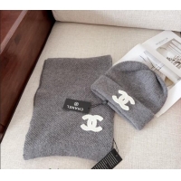 Buy Classic Chanel Knit Hat and Scarf Set CH091305 Grey 2024