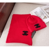 High Quality Chanel Knit Hat and Scarf Set CH091305 Red 2024