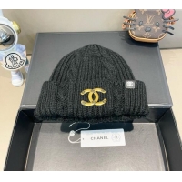 Popular Style Chanel Knit Hat with Metal-Tone CC CH091307 Black 2024