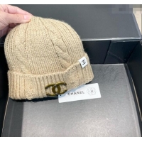 Best Price Chanel Knit Hat with Metal-Tone CC CH091307 Beige 2024