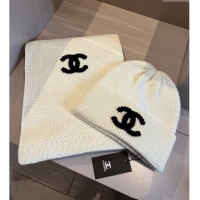 Buy New Cheap Chanel Knit hat and Scarf Set with Maxi CC 1019001 White 2024