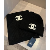 Inexpensive Chanel Knit hat and Scarf Set with Maxi CC 1019001 Black 2024