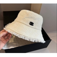 Buy Classic Chanel Tweed Bucket Hat with Fringe 1019002 White 2024