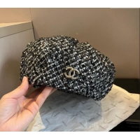 New Fashion Chanel Tweed Beret Hat 1019005 Black 2024