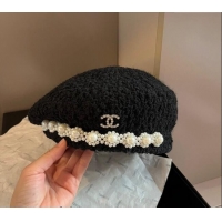 Buy Cheap Chanel Tweed Beret Hat with Pearls 1019010 Black 2024