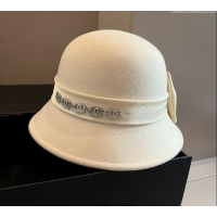 Well Crafted Chanel Wool Bucket Hat with CC Chain and Bow 1019010 White 2024