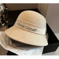 Good Taste Chanel Wool Bucket Hat with CC Chain and Bow 1019010 Beige 2024