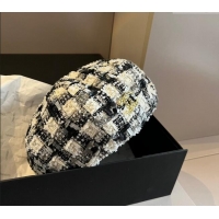 Best Price Chanel Tweed Beret Hat 1019011 Black/White/Grey 2024