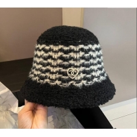 Best Quality Chanel Heart Shearling Fur Bucket Hat 1019016 Black 2024