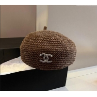 Best Price Chanel Knit Beret Hat with Strass CC 1019017 Brown 2024