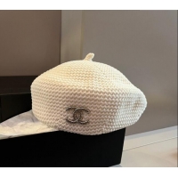 New Fashion Chanel Knit Beret Hat with Strass CC 1019017 White 2024