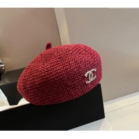 Best Price Chanel Knit Beret Hat with Strass CC 1019017 Red 2024