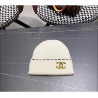 Low Cost Chanel Knit Hat with Metal CC 1019025 White 2024