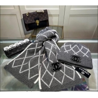 Best Price Chanel Chevron Long Scarf and Hat Set CH102111 Grey 2024