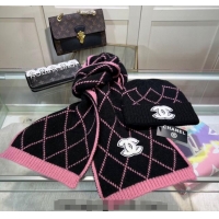 Good Taste Chanel Chevron Long Scarf and Hat Set CH102111 Pink/Black 2024