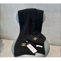 Luxury Cheap Chanel Cashmere Knit Long Scarf and Hat Set CH102112 Black 2024