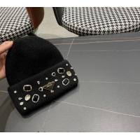 Trendy Design Prada Knit Hat with Charm 0111 Black 2024