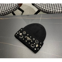 Trendy Design Prada Knit Hat with Charm 0111 Black 2024