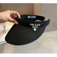 Top Grade Prada Straw Visor Hat 0301 Black 2024