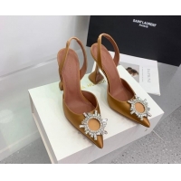 Perfect Amina Muaddi Begum Embellished Slingback Pumps 9.5 cm in Silk and Crystals Brown 4051301