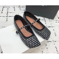 Unique Style Amina Muaddi Ane Heart Strass Ballet Flat in Suede Black 704095