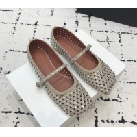 Top Grade Amina Muaddi Ane Heart Strass Ballet Flat in Suede Grey 0704096