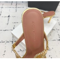 Good Looking Amina Muaddi High Heel Thong Slide Sandals 9.5cm in Strass and Calfskin Gold 719115