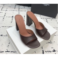 Shop Duplicate Amina Muaddi Brigitte High Heel Slide Sandals 9.5cm in Nappa Calfskin Brown 719118