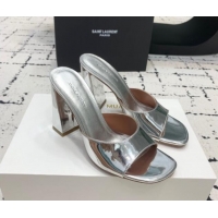 Cheap Price Amina Muaddi Brigitte High Heel Slide Sandals 9.5cm in Nappa Calfskin Silver 719119