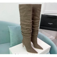 Luxurious Amina Muaddi Jahleel High Boots 9.5cm in Denim Khaki Grey 903001