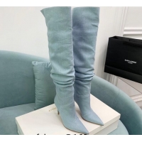 Popular Style Amina Muaddi Jahleel High Boots 9.5cm in Denim Pale Blue 903002