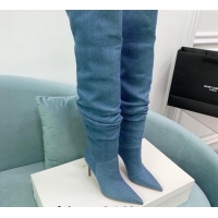 Charming Amina Muaddi Jahleel High Boots 9.5cm in Denim Medium Blue 903003