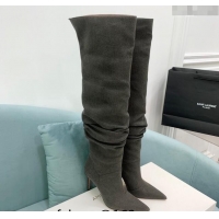 Luxury Cheap Amina Muaddi Jahleel High Boots 9.5cm in Denim Dark Grey 903004