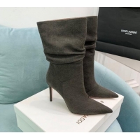 Good Quality Amina Muaddi Jahleel Short Boots 9.5cm in Denim Dark Grey 903006