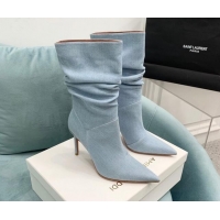 Hot Style Amina Muaddi Jahleel Short Boots 9.5cm in Denim Light Blue 903009