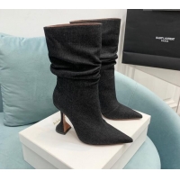 Duplicate Amina Muaddi Denim Medium Boots 9.5cm Black 903010