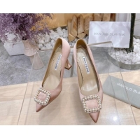 Best Price Manolo Blahnik Classic Silk Pumps 7/9.5cm with Pearls Buckle Light Pink 507001