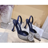 Sophisticated Manolo Blahnik Classic Silk Slingback Pumps 8cm with Strass Buckle Grey 507007