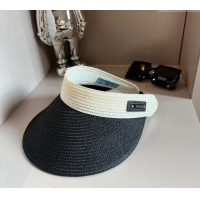 Famous Brand Prada Straw Visor Hat 0302 Black/White 2024