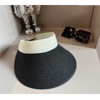 Famous Brand Prada Straw Visor Hat 0302 Black/White 2024