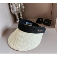 Most Popular Prada Straw Visor Hat 0302 White/Black 2024