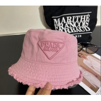 Top Design Prada Canvas Bucket Hat with Fringe 0302 Pink 2024