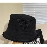 Most Popular Prada Canvas Bucket Hat with Fringe 0302 Black 2024