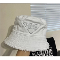 Best Price Prada Canvas Bucket Hat with Fringe 0302 White 2024