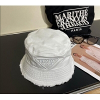 Best Price Prada Canvas Bucket Hat with Fringe 0302 White 2024