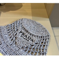 Good Looking Prada Crochet Straw Bucket Hat 0403 Grey 2024