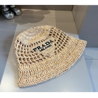 Market Sells Prada Crochet Straw Bucket Hat 0403 Beige 2024