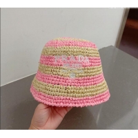 Grade Quality Prada Crochet Straw Bucket Hat 0404 Pink 2024