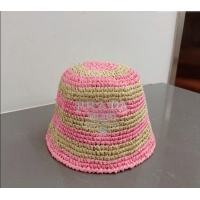 Grade Quality Prada Crochet Straw Bucket Hat 0404 Pink 2024